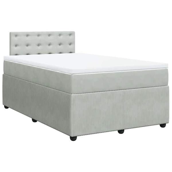 Sengestel med madras - 120x190cm - Lysgrå velour - Tilpasselige LED-lys - 2 pladser