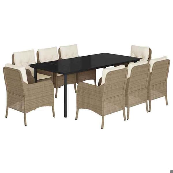 Maison Exclusive - Trädgårdsset med matbord och kuddar 9 delar beige Poly rotting