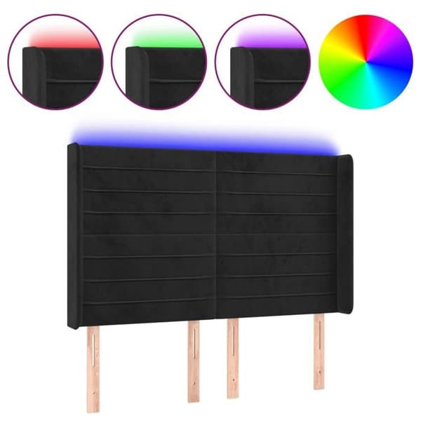 Maison Exclusive - LED Hovedgærde Sort 147x16x118/128 cm Velour svart