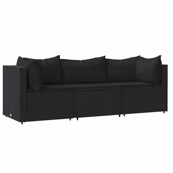 Maison Exclusive - 3-osainen puutarhakalustesarja tyynyillä, musta punottu muovi