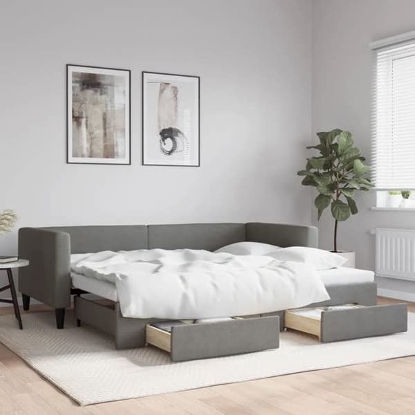 Päivävuode - EXKLUSIIVINEN KOTI - 90x190 cm - Vuodesohva, jossa on 2 laatikkoa - Harmaa kangas