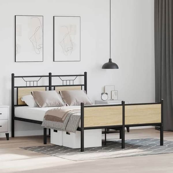 Sengestel - EKSKLUSIV HUS - 120x200 cm - Sonoma eg - Træ & stål - Opbevaring under seng Sonoma ek