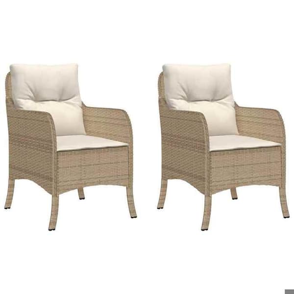 Maison Exclusive - Trädgårdsstolar med kuddar, set om 2, beige flätad resin