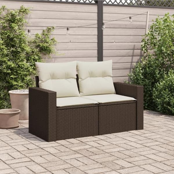 Maison Exclusive - Trädgårdssoffa med kuddar 2 platser brun flätad resin