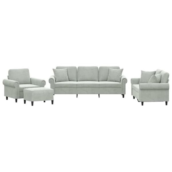 Maison Exclusive - 4-osainen sohvasetti vaaleanharmailla samettityynyillä Ljusgrått