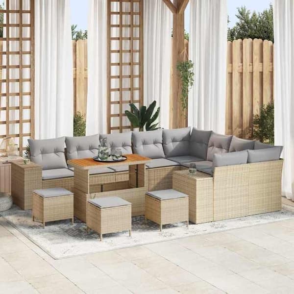 Maison Exclusive - 13 osan beige polyrottinkinen puutarhakalustesetti