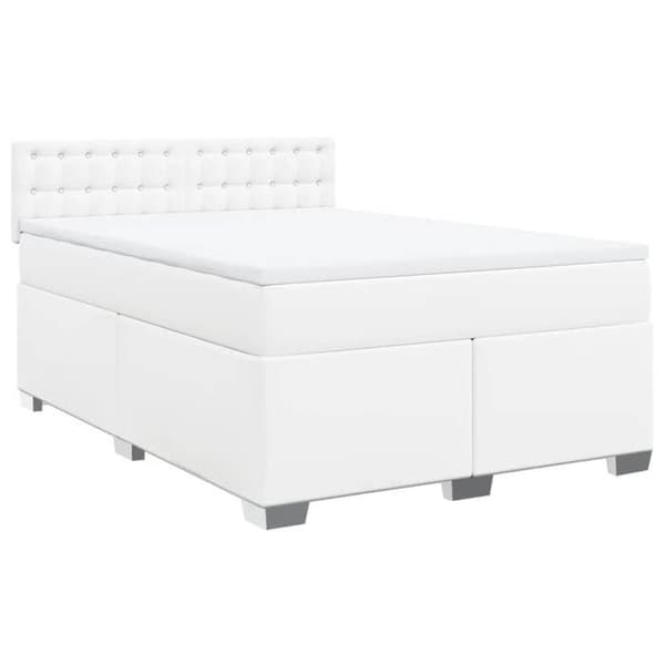 Sengestel med madras - 140x200cm - Hvid kunstlæder - Personaliserbare LED-lamper - 2 pladser