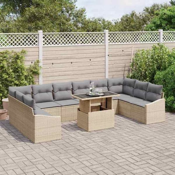 Lounge-soffor - MAISON EXCLUSIVE - Set 11 delar - Poly Rattan - Beige & Ljusgrå - Justerbart bord Beige och Ljusgrå