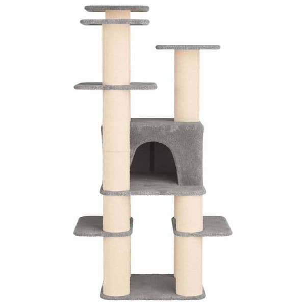 Kattetræ - EKSKLUSIVT HUS - 161 cm - Sisal stolper - Multi-niveau - Lys grå Ljusgrått