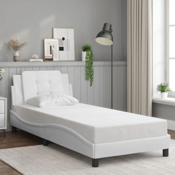 Sengestel - EKSKLUSIV HUS - Zadar - Indbygget LED - Hvid kunstlæder - 90x200 cm Vit