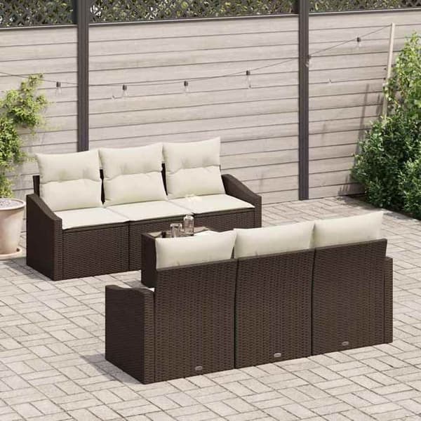 Maison Exclusive - 7-delars soffgrupp i brun och kräm polyrotin Brun och grädde