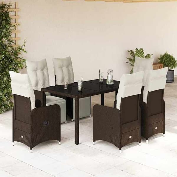 Maison Exclusive - Havebistro sæt 7 dele med brune puder i poly rattan