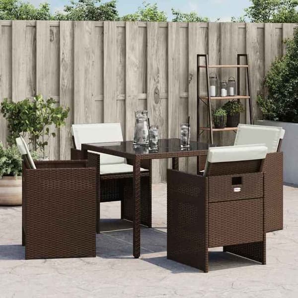 Maison Exclusive - Trädgårdsstolar med kuddar, set om 4, brun flätad resin brun
