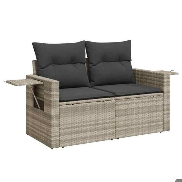Maison Exclusive - Trädgårdsmöbler med kuddar 7 delar ljusgrå flätad resin