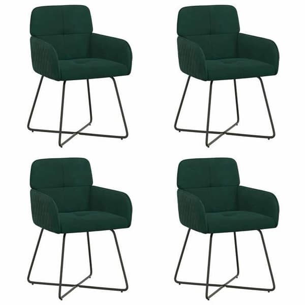 Matsalsstolar - EXKLUSIVT HEM - Set om 4 - Mörkgrön sammet - Metallram - Ergonomiska armstöd Mörkgrön