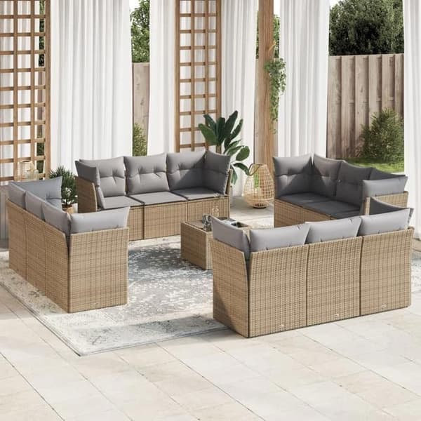 Maison Exclusive - Trädgårdsmöbler med kuddar 13 delar beige flätad resin