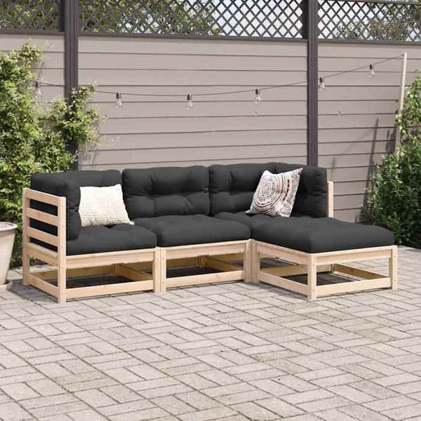 Havemøbler 4 dele - EKSKLUSIVT HUS - Modulerbart - Massivt fyrretræ - Ventilerede lameller - Brun Ej specificerat