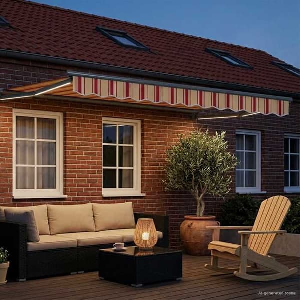 Exklusivt hus - Färgglad elektrisk markis 3 x 2,5 m