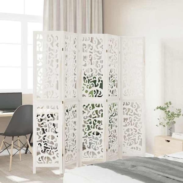 Maison Exclusive - Avskiljande vägg 5 paneler vit massiv paulowniaträ