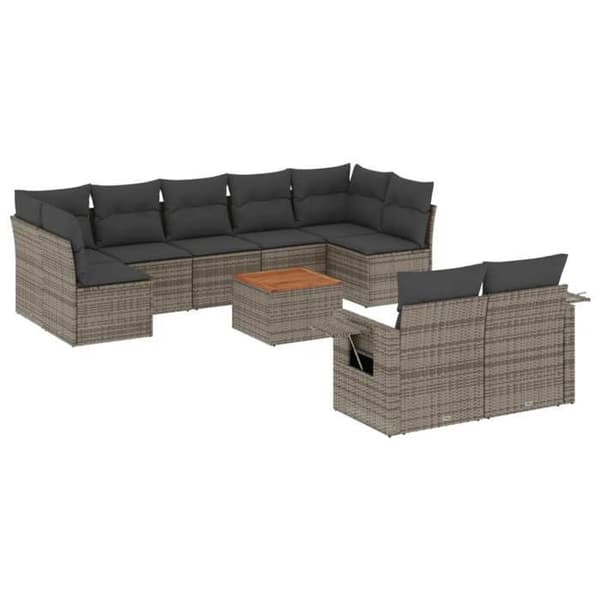 Maison Exclusive - Trädgårdsmöbler med kuddar 10 delar grå flätad resin