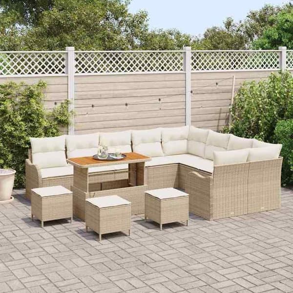 Maison Exclusive - 13 osan beige polyrottinkinen puutarhakalustesetti