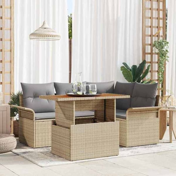 Maison Exclusive - 5 osan beige polyrottinkinen puutarhakalustesetti
