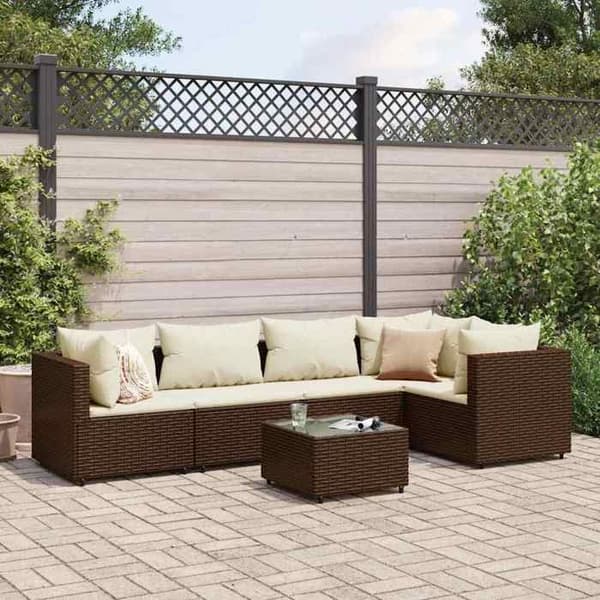 Maison Exclusive - Trädgårdsmöbler 6 delar med kuddar Brun Flätad resin