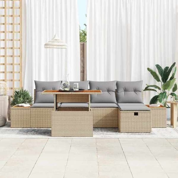 Maison Exclusive - 6 osan beige polyrottinkinen puutarhakalustesetti beige
