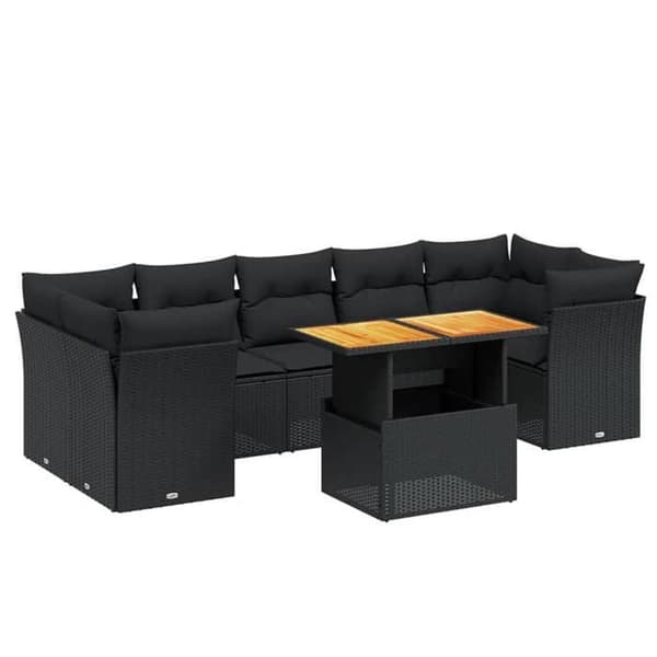 Maison Exclusive - 8 dele havegruppe med sorte puder i flettet harv