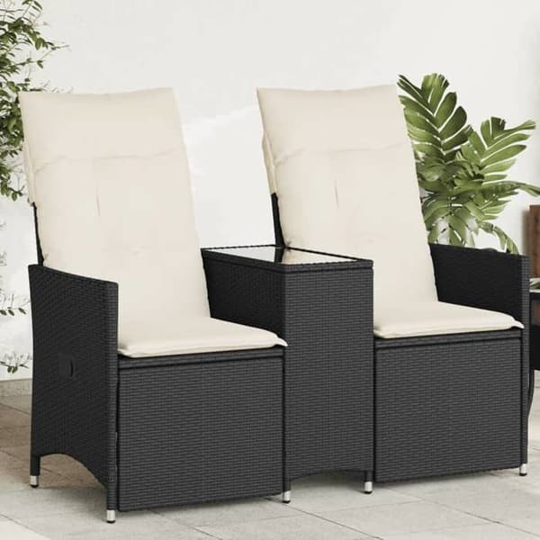 Havemøbel - EKSKLUSIVT HUS - Justerbart - 2 pladser - Sort poly rattan - Indbygget midterbord Svart