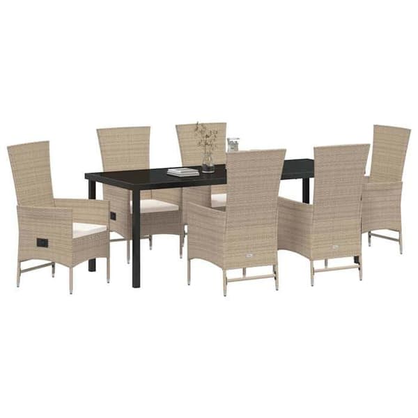 Maison Exclusive - 7 pc spisestue sæt til haven i beige polyrotin Beige (svarta accenter)