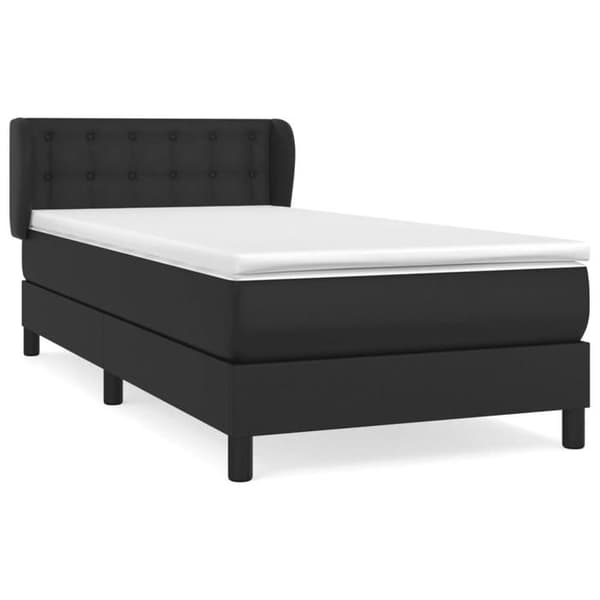 Maison Exclusive - Sengebund med lameller og madras Sort 90x200 cm Simililæder