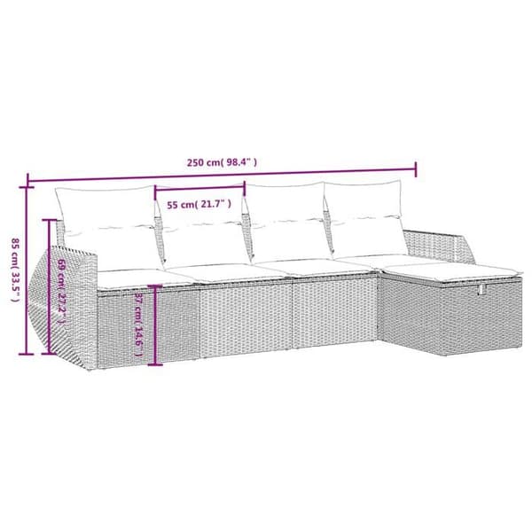 Maison Exclusive - Trädgårdsmöbler 5 delar med grå kuddar i flätad resin