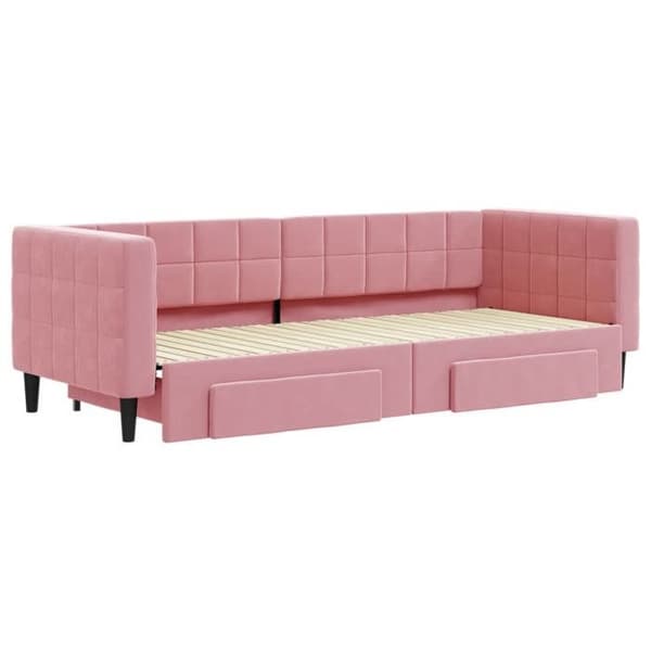 Sofa - EKSKLUSIV HUS - Sofa med udtræk - 80x200 cm - Rosa velour - Med skuffer Ros