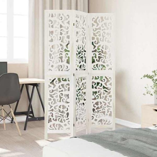 Maison Exclusive - Avskiljande vägg 3 paneler vit massiv paulowniaträ