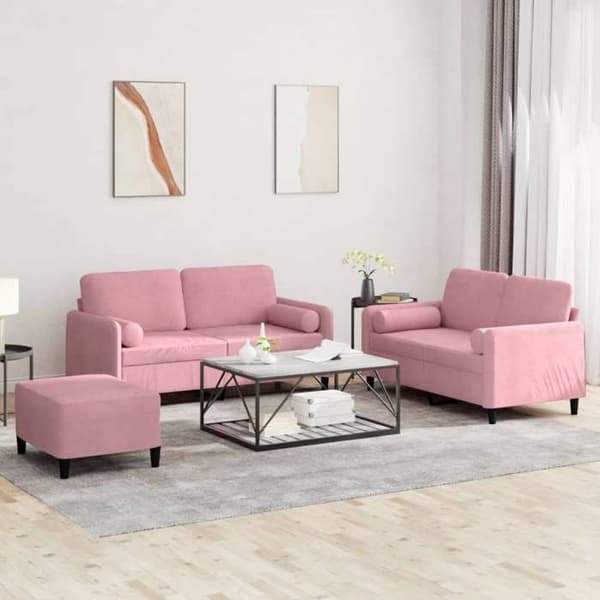 Maison Exclusive - 3-delars soffgrupp med rosa sammetkuddar