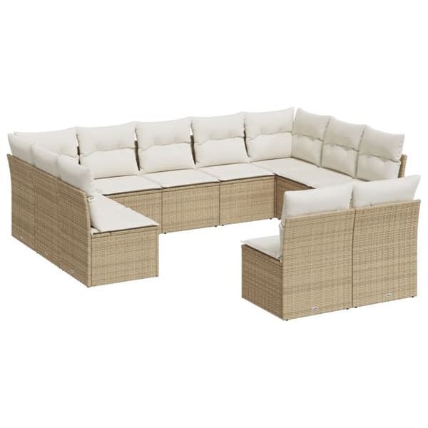 Maison Exclusive - Trädgårdsmöbler 11 delar med beige kuddar i flätad resin