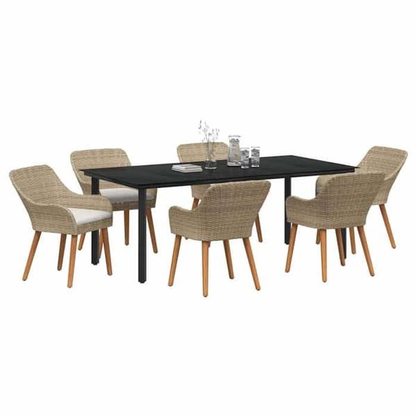 Maison Exclusive - 7 osan puutarhaterassipöytäryhmä, beige polyrottinki