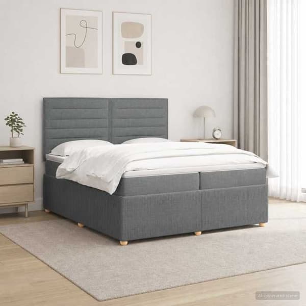 Sengestel med madras - EKSKLUSIV HUS - Boxspring seng med LED - Mørkegrå - 200 x 200 cm - Justerbar hovedgærde Mörkgrå