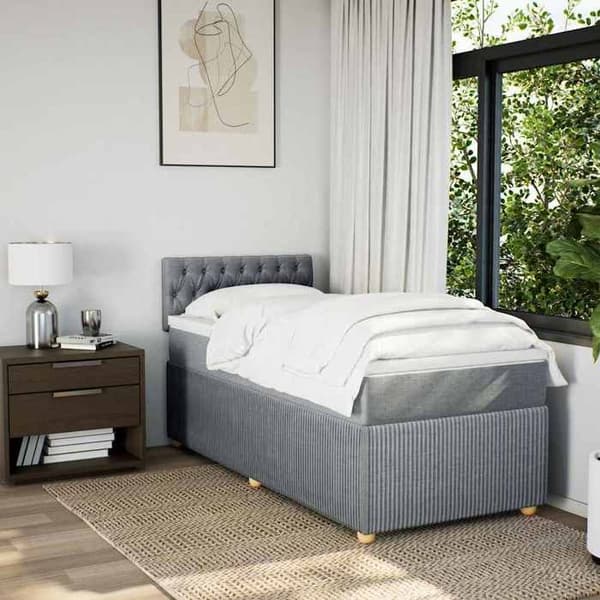 Maison Exclusive - Seng med lameller og madras Grå lys 100x200cm Stof
