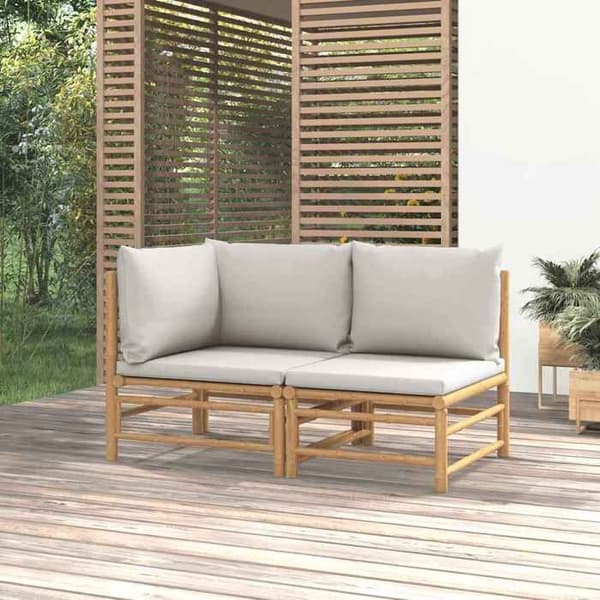 Maison Exclusive - Trädgårdsmöbler 2 delar med ljusgrå kuddar i bambu Ljusgrått