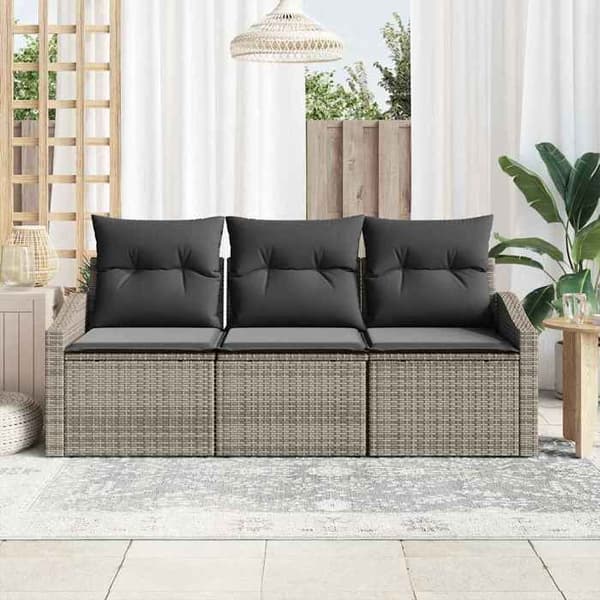 Trädgårdsmöbler - EXKLUSIVT HUS - Modulär soffa - Grå - Resin/poly rattan - Justerbart bord, förvaring