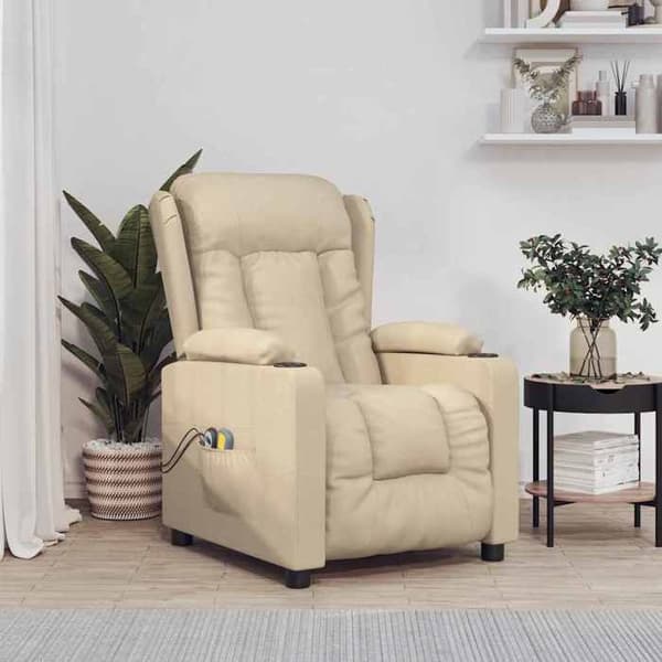 Maison Exclusive - Elektrisk massagefåtölj Creme Tyg
