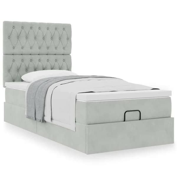 Ottoman sengestel - Eksklusiv hus - Lys grå velour - 100x200 cm - Hydraulisk opbevaring ljusgrått