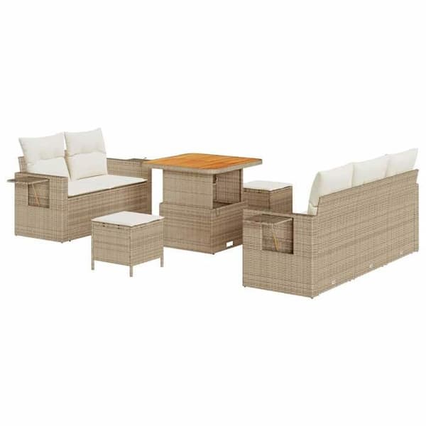 Trädgårdsmöbelset - EXKLUSIV HEM - 10 delar - poly rattan - akaciakvistar - modulär Beige och kräm
