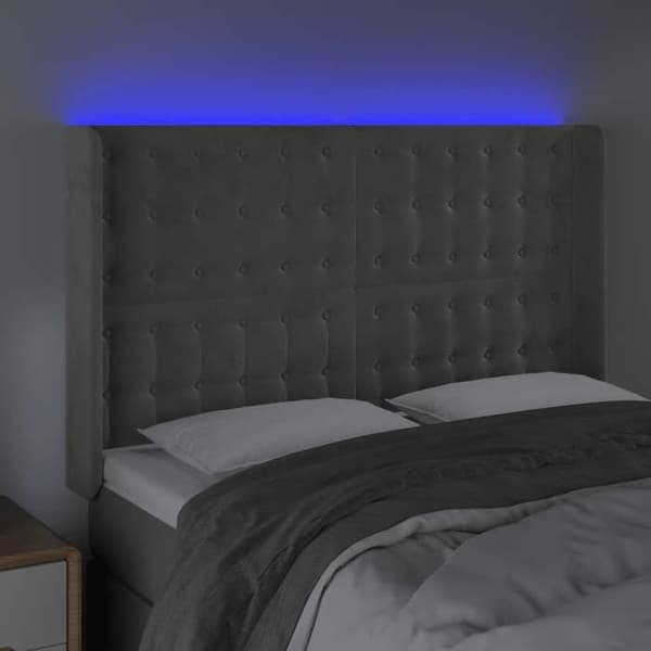 Maison Exclusive - LED Hovedgærde Lys Grå 147x16x118/128 cm Velour ljusgrått