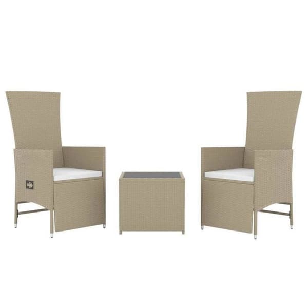 Maison Exclusive - 3 osan beige polyrottinki ja teräs puutarhakalustesarja