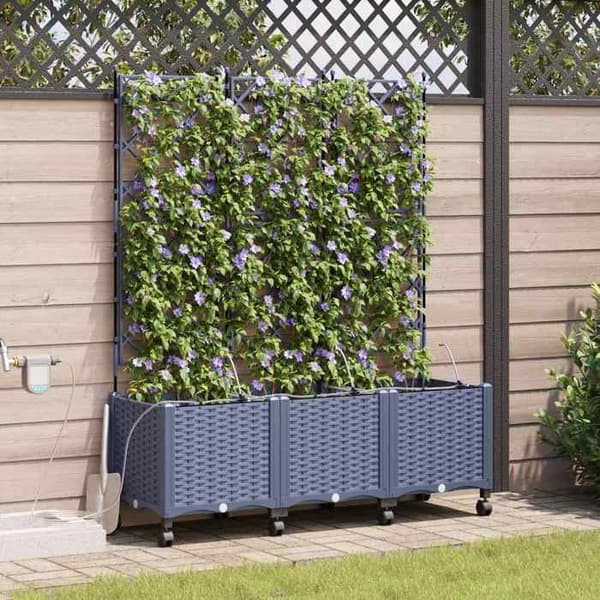 Jardinière - MAISON EXCLUSIVE - 3 kpl - Integroitu kastelu - Rullilla - Harmaa polypropeeni Grå