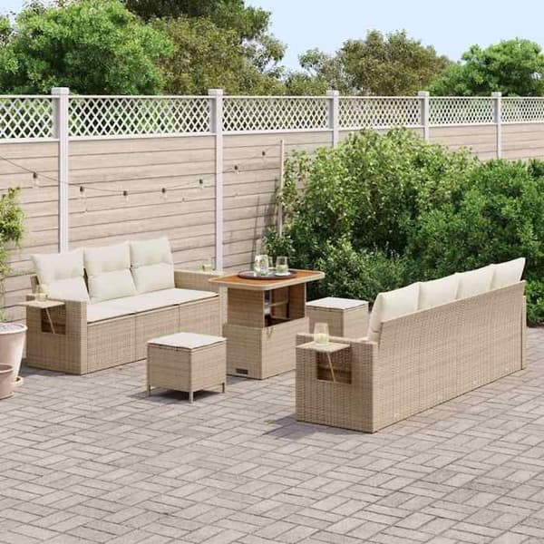 Trädgårdsmöbelset - EXKLUSIV HEM - 10 delar - Poly rattan & akacia - Modulär - Justerbart bord beige