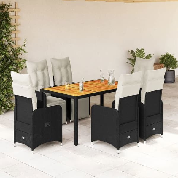 Maison Exclusive - Havebistro sæt 7 dele med sorte puder i poly rattan Svart